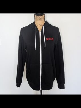Netflix Black Zip-Up Hoodie with Red Logo